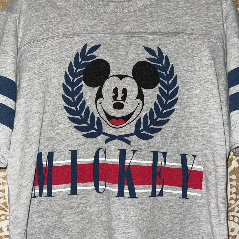 “DISNEY” MICKEY MOUSE GRAY CROPPED SHORT SLEEVED TOP, ONLY WORN TWICE, LADIES XS - Picture 2 of 6
